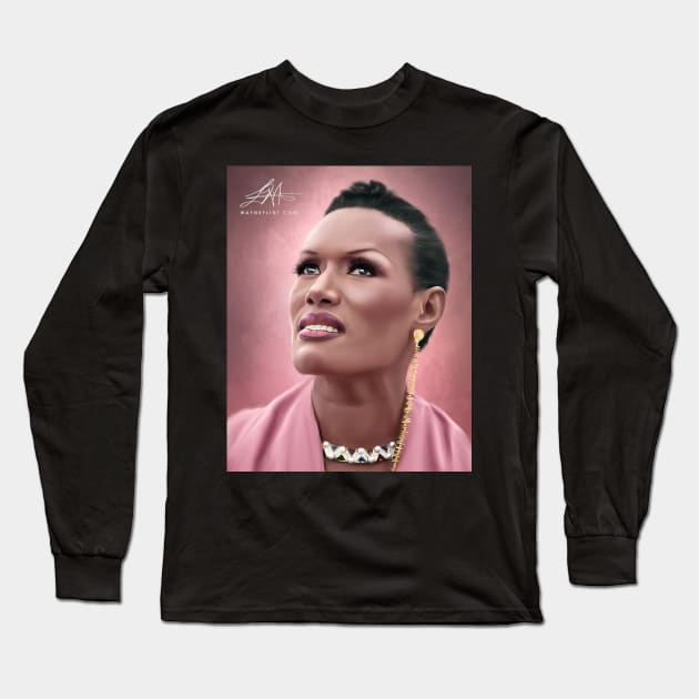 Grace Jones Digital Painting Long Sleeve T-Shirt by wayneflint